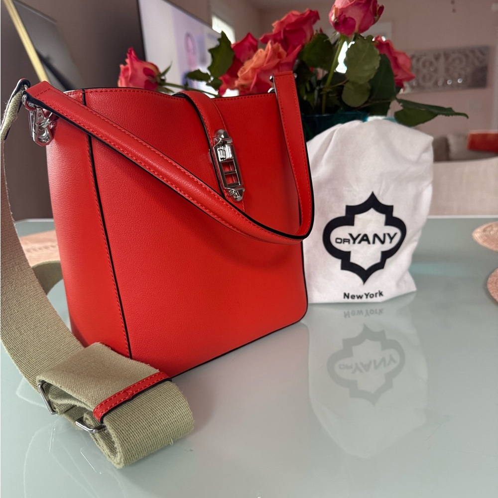 orYANY 
⸻

Oryany NY Structured Leathers Crossbody Bag – Red/ orange, mint cond